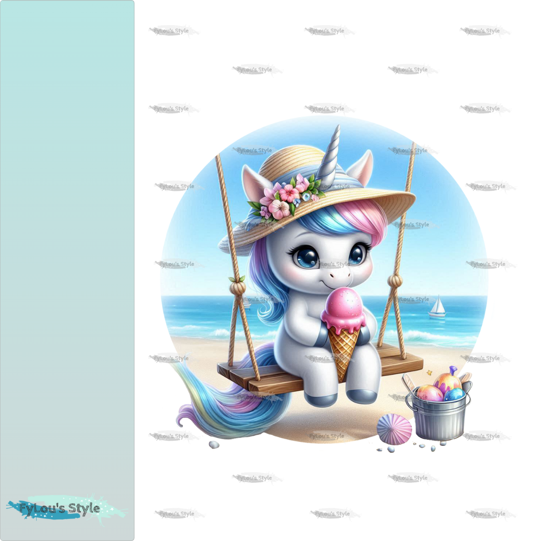 Bügelbild Einhorn auf der Schaukel am Strand #1 Fylou's Style