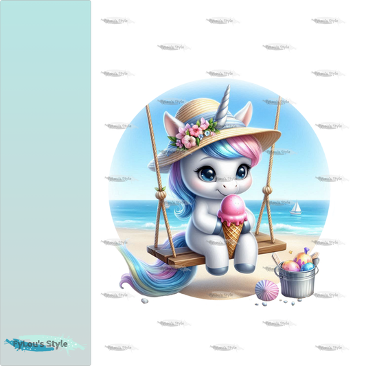 Bügelbild Einhorn auf der Schaukel am Strand #1 Fylou's Style