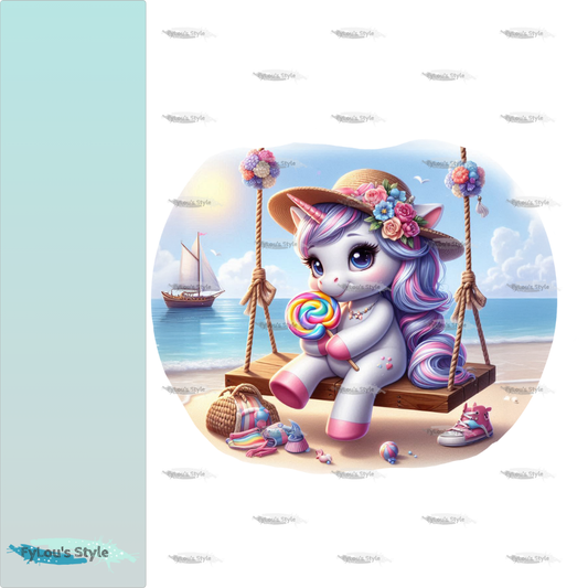 Bügelbild Einhorn auf der Schaukel mit Lolli #1 Fylou's Style