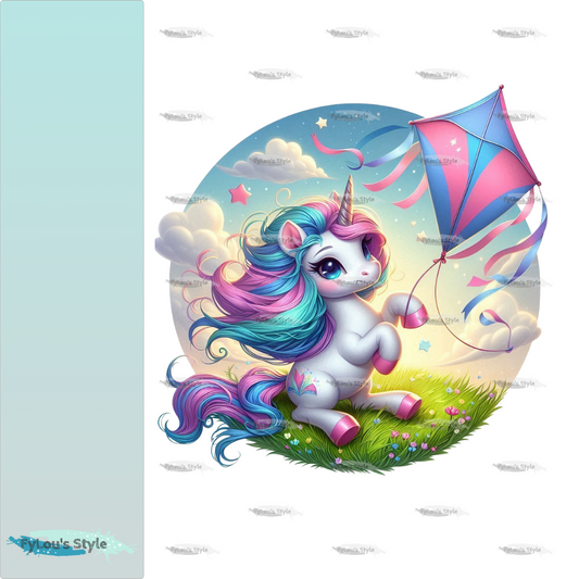 Bügelbild Einhorn beim Drachen steigen #1