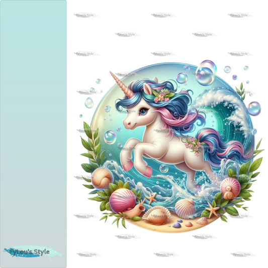 Bügelbild Einhorn in Wasserwelle #1 Fylou's Style