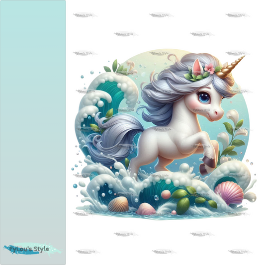 Bügelbild Einhorn in Wasserwelle #2 Fylou's Style