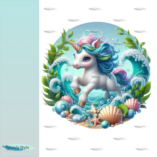 Bügelbild Einhorn in Wasserwelle #3 Fylou's Style