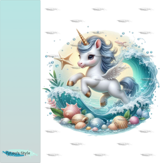 Bügelbild Einhorn in Wasserwelle #4 Fylou's Style