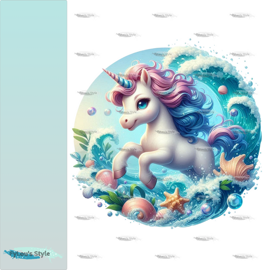 Bügelbild Einhorn in Wasserwelle #5 Fylou's Style