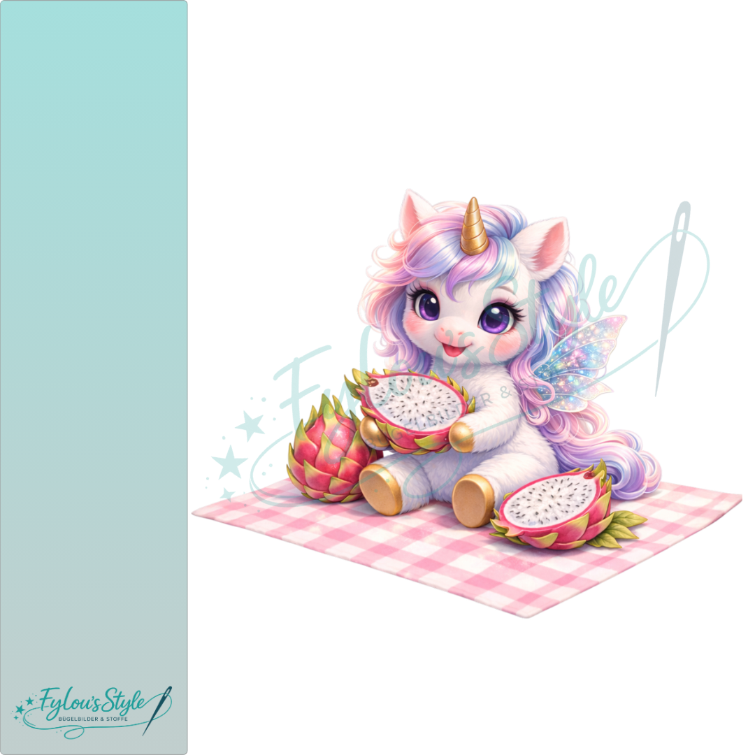 Bügelbild Einhorn mit Drachenfrucht