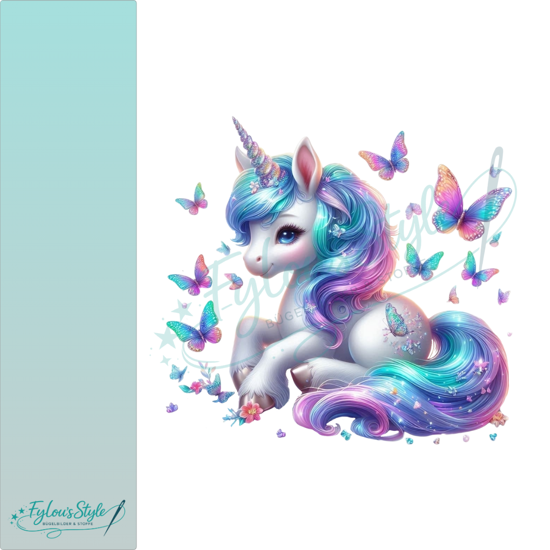 Bügelbild Einhorn mit Schmetterlinge #1