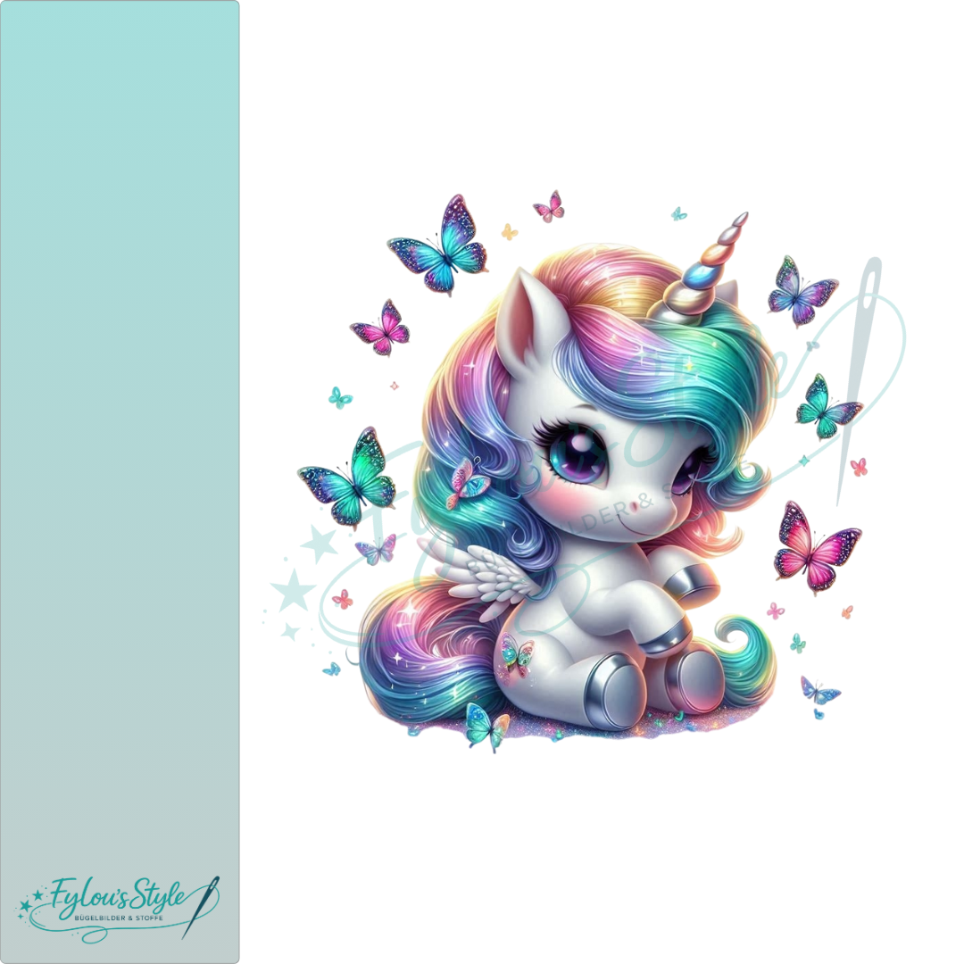 Bügelbild Einhorn mit Schmetterlinge #4