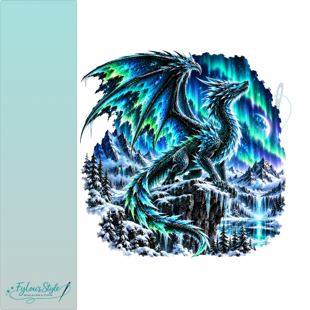 Bügelbild Eisdrache unter dem Polarlicht