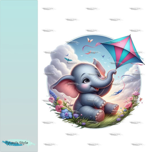 Bügelbild Elefant beim Drachen steigen #1