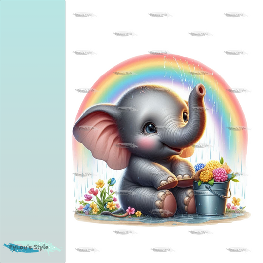 Bügelbild Elefant unterm Regenbogen