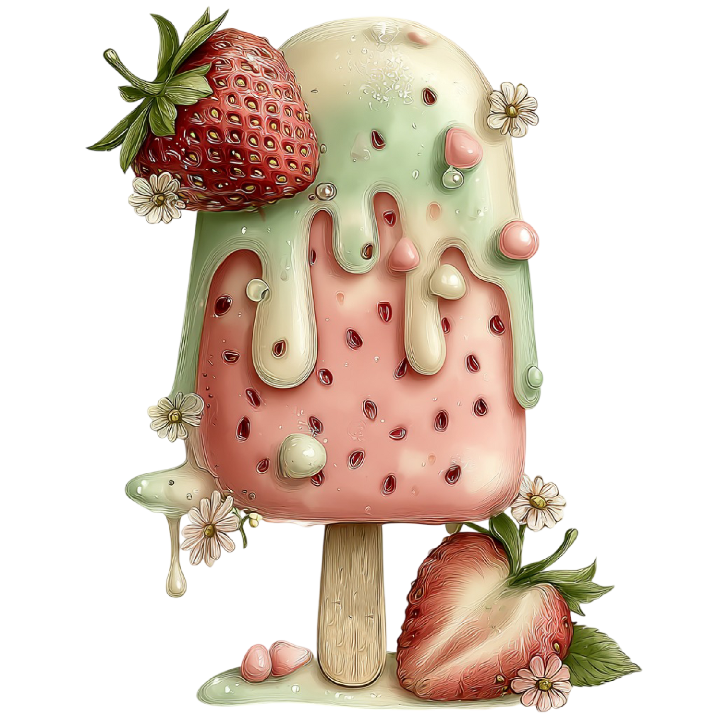 Bügelbild Erdbeer Eis