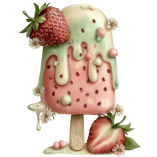 Bügelbild Erdbeer Eis