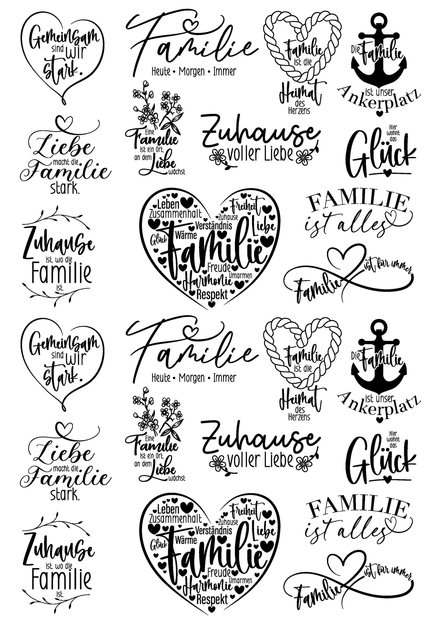 A4 Bogen Familie #1 Rub ON Sticker Sprüche, randlose Rub ons