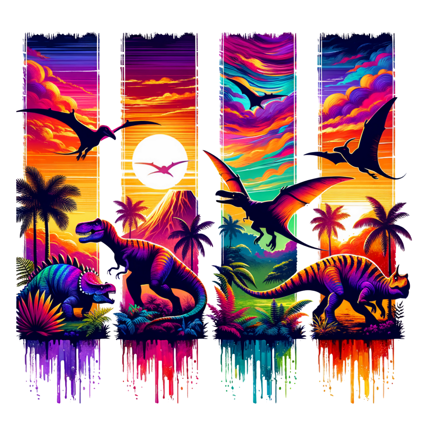 Bügelbild Streifen Motivwelt "Farbige Dinosaurier Welt"