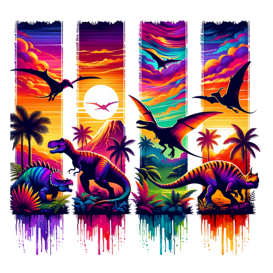 Bügelbild Streifen Motivwelt "Farbige Dinosaurier Welt"