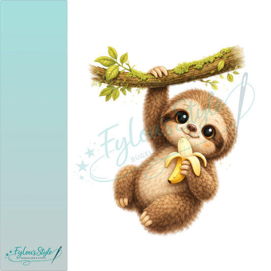 Bügelbild Faultier mit Banane