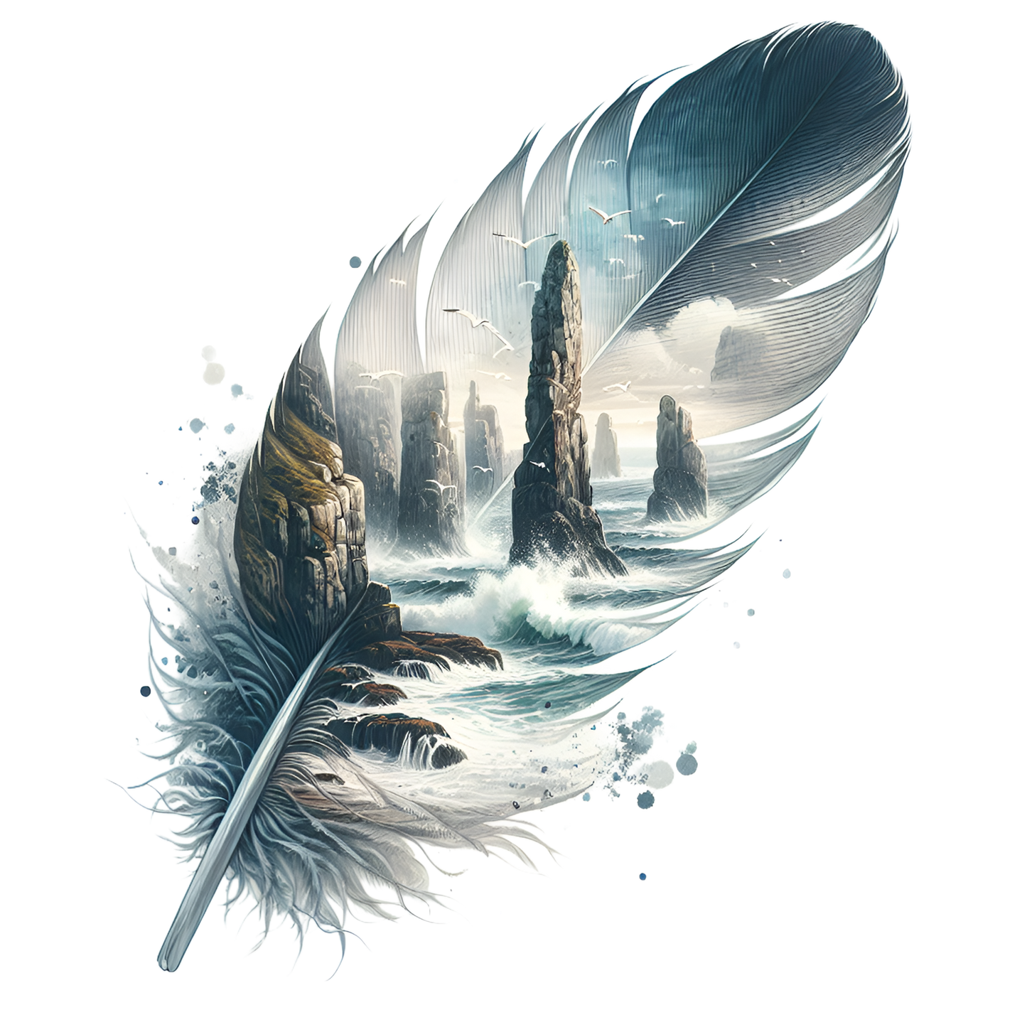 Bügelbild Felsen Feder