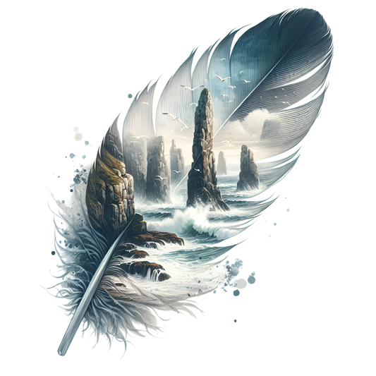 Bügelbild Felsen Feder