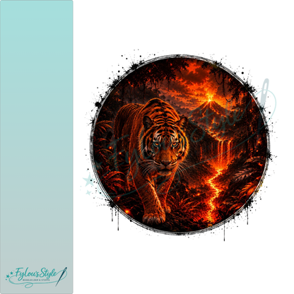 Bügelbild  Feuriger Tiger im vulkanischen Dschungel