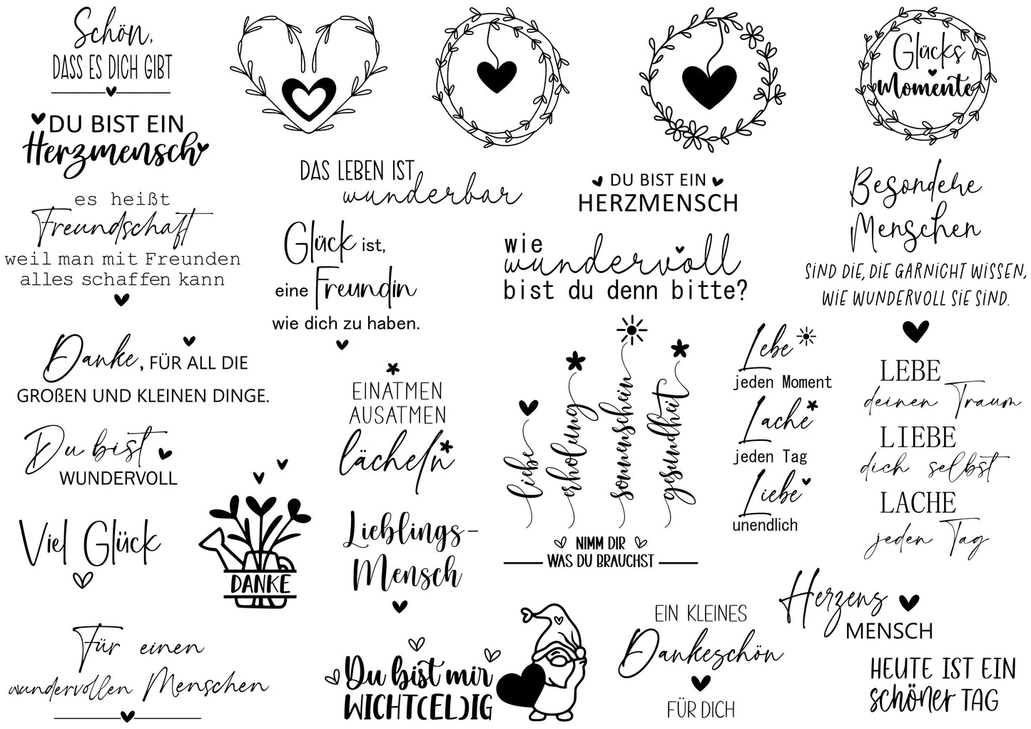 A4 Bogen Freundschaft Rub ON Sticker Sprüche, randlose Rub ons