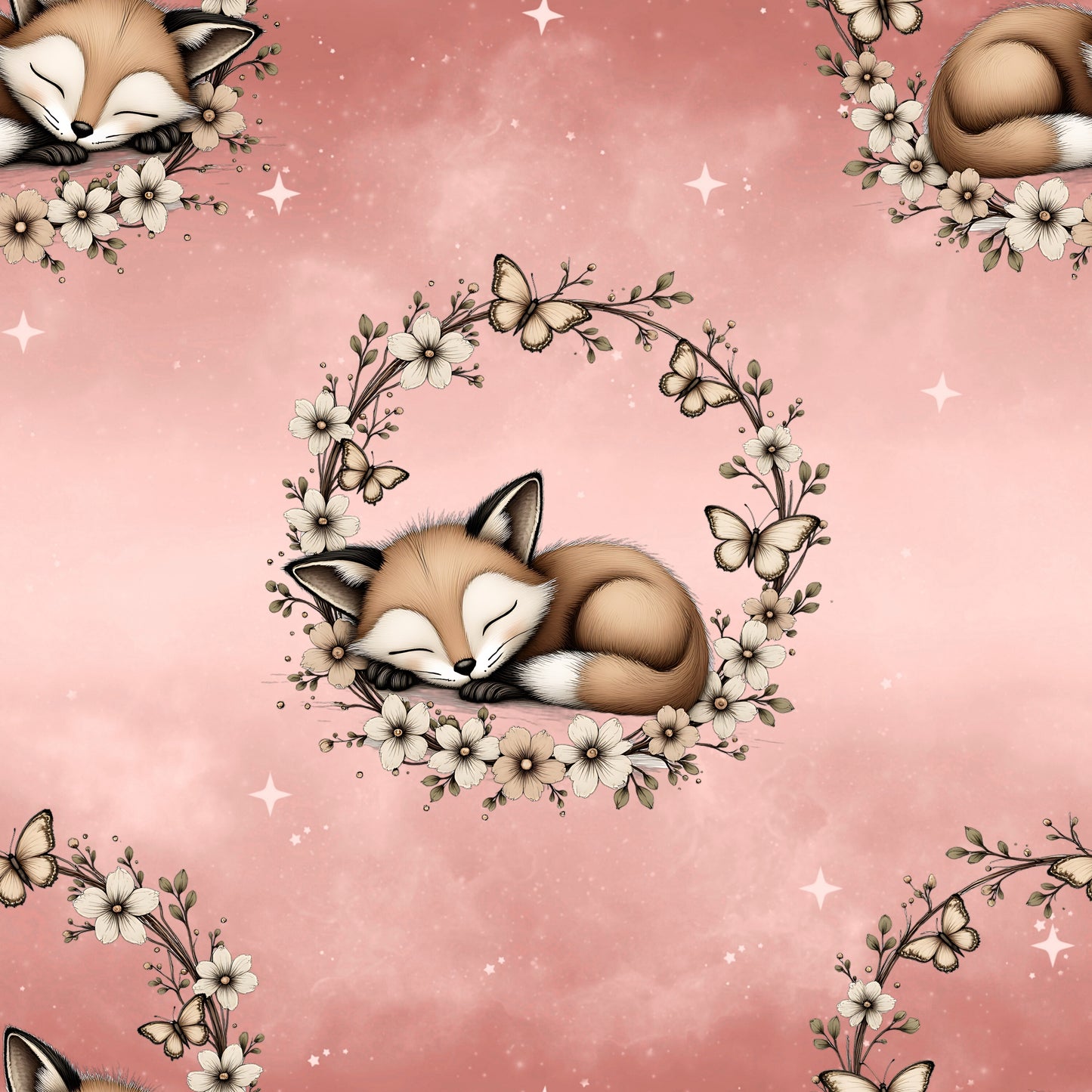 Kinderstoff Fuchs mit Schmetterling