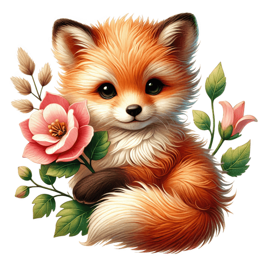 Bügelbild Fuchs mit Blume #1