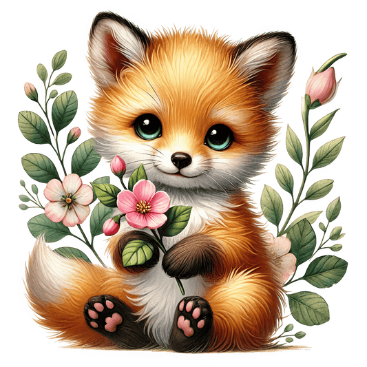 Bügelbild Fuchs mit Blume #2