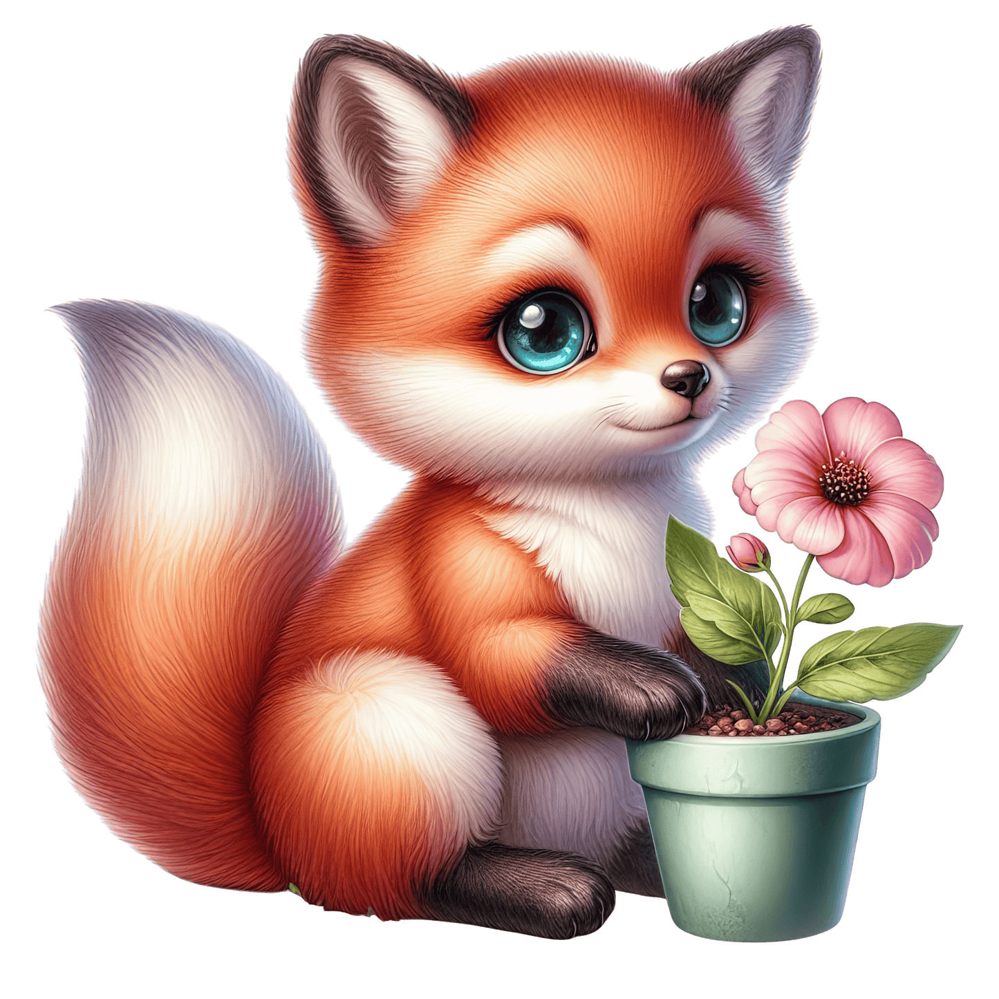 Bügelbild Fuchs mit Blumentopf