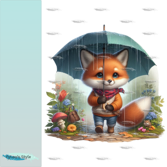 Bügelbild Fuchs mit Regenschirm #2