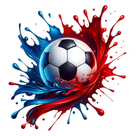 Bügelbild Splash Fussball blau Rot