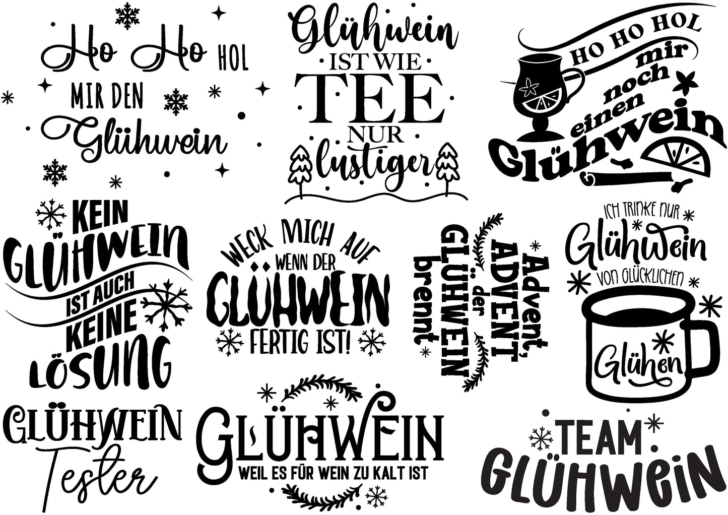 A4 Bogen Rub ON Sticker Glühwein, Winter, Sprüche, randlose Rubons