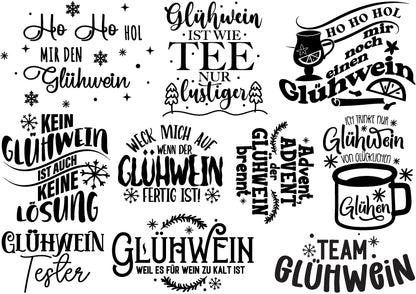 A4 Bogen Rub ON Sticker Glühwein, Winter, Sprüche, randlose Rubons