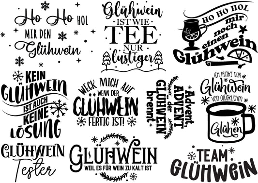 A4 Bogen Rub ON Sticker Glühwein, Winter, Sprüche, randlose Rubons