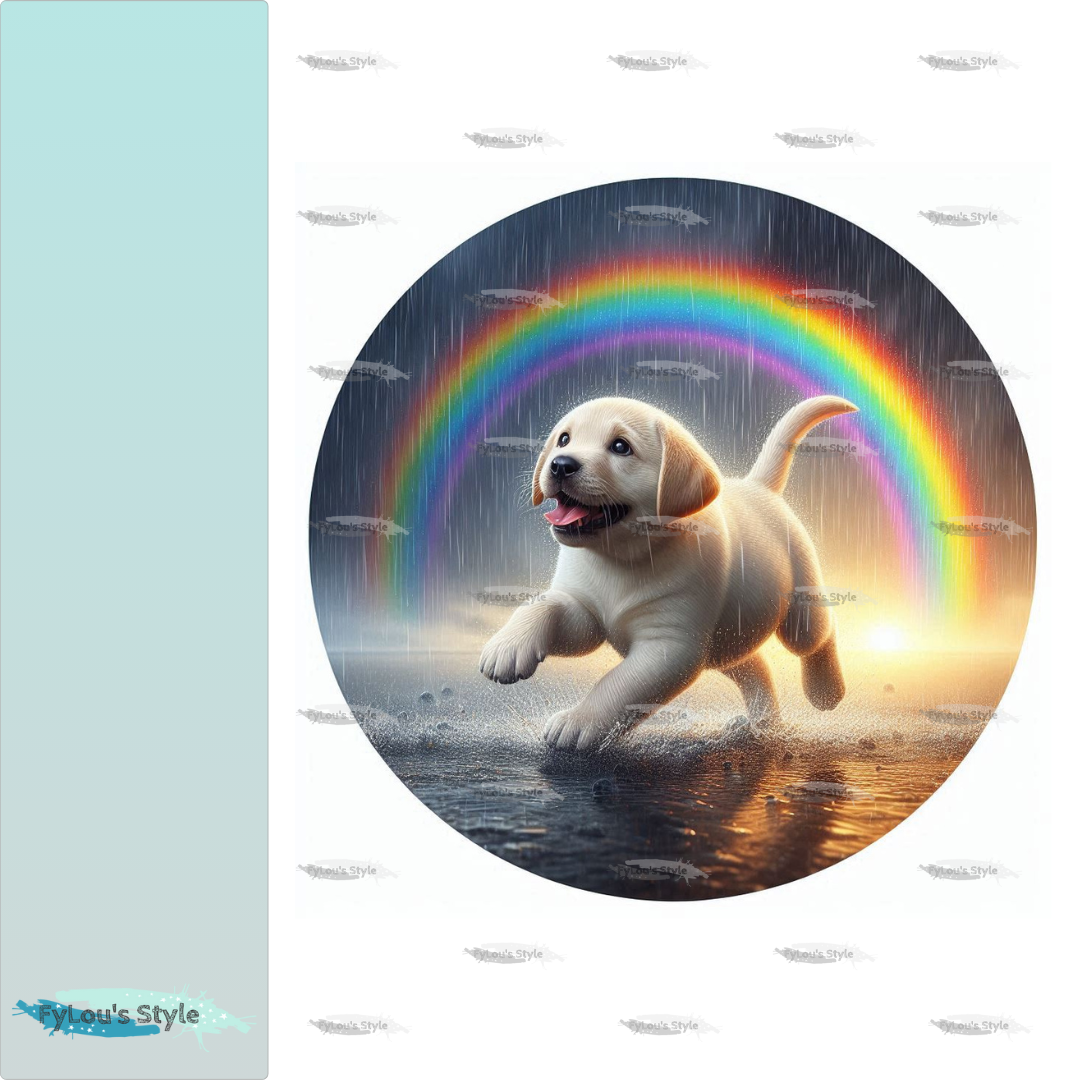 Bügelbild Golden Retriever unterm Regenbogen #1
