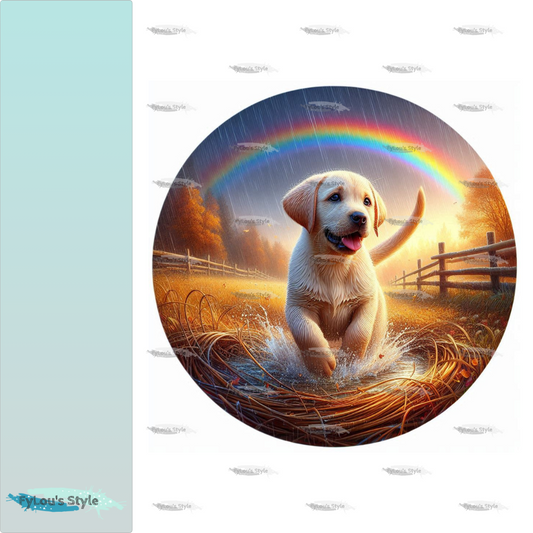 Bügelbild Golden Retriever unterm Regenbogen #2