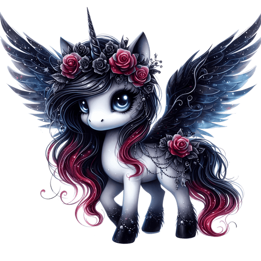 Bügelbild Gothik Einhorn mit Rosen #11