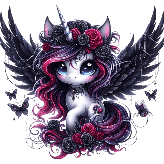 Bügelbild Gothik Einhorn mit Rosen #13