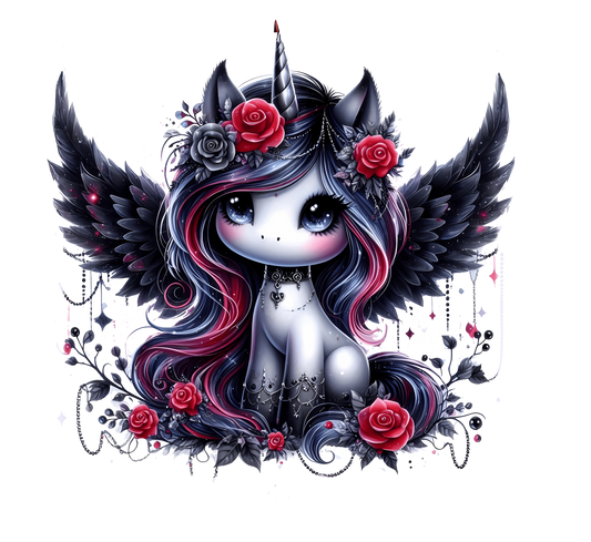 Bügelbild Gothik Einhorn mit Rosen #14
