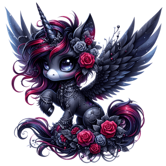 Bügelbild Gothik Einhorn mit Rosen #2