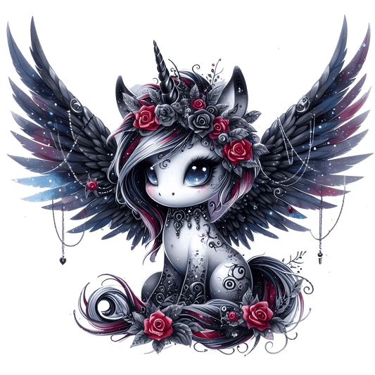 Bügelbild Gothik Einhorn mit Rosen #3
