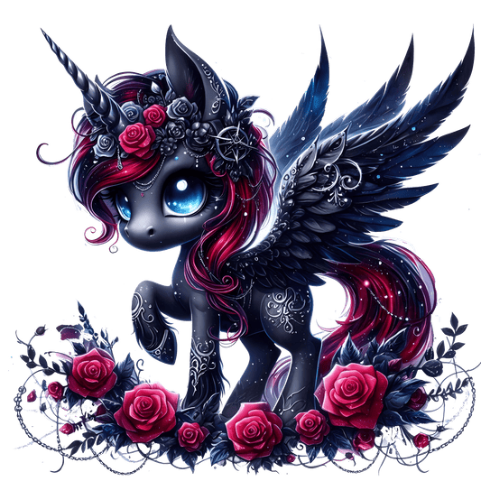 Bügelbild Gothik Einhorn mit Rosen #6