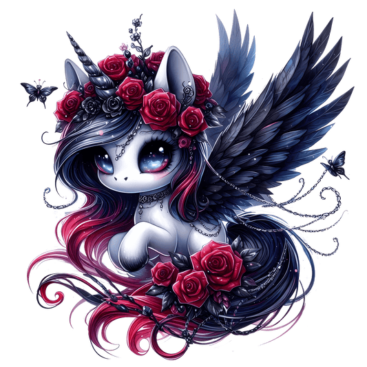 Bügelbild Gothik Einhorn mit Rosen #7