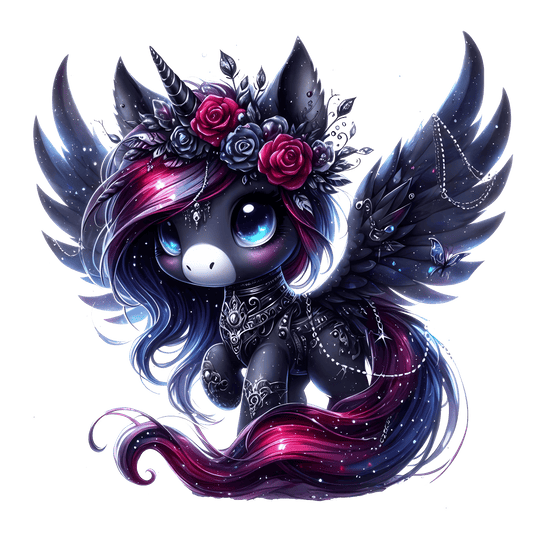 Bügelbild Gothik Einhorn mit Rosen #8