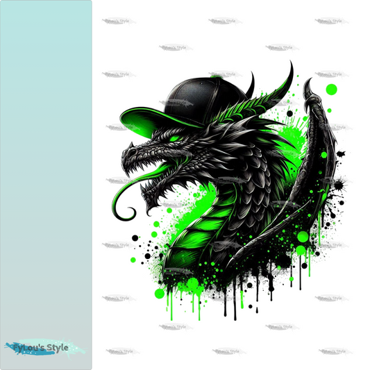 Bügelbild Green Neon Black Dragon #2