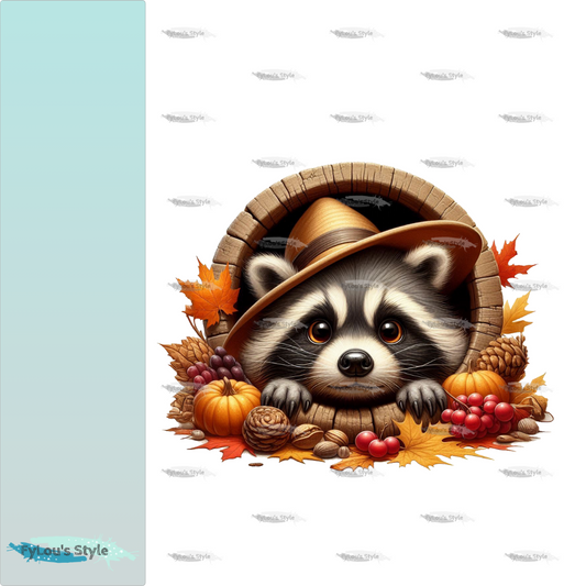 Bügelbild Guck Guck Waschbär Herbst