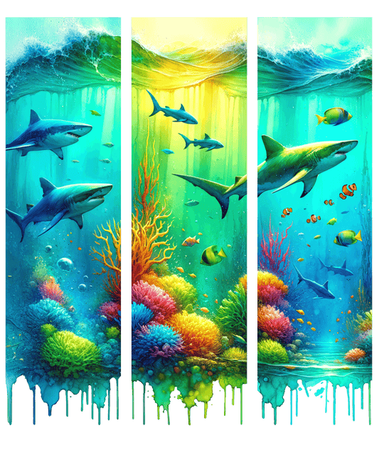 Bügelbild Streifen Motivwelt "Haifisch Neon"