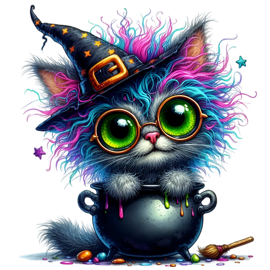 Bügelbild Halloween Katze mit Hut #10