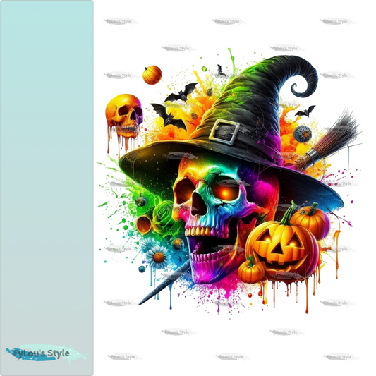 Bügelbild Halloween Schädel mit Hut #1