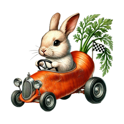 Bügelbild Hase in Karottenauto Fylou's Style